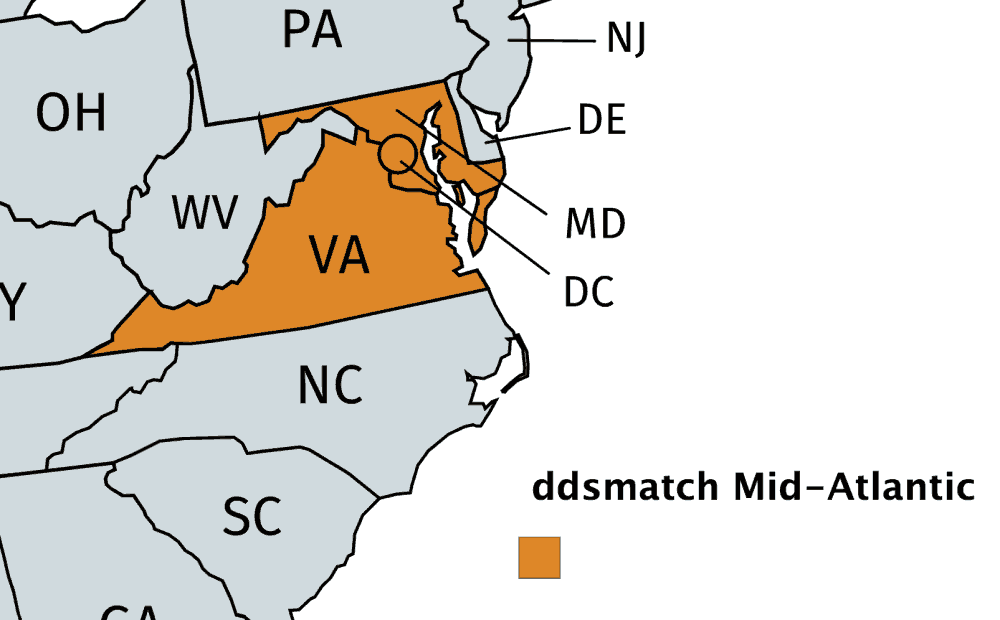 VA MD DC - map to buy a dental practice, sell a dental practice